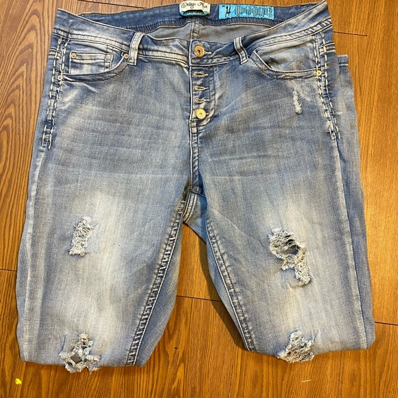 Indigo Rein Denim - Indigo Rein Jeans Womens Sz 14  Distressed Muffin Topper 5 Button Fly Denim